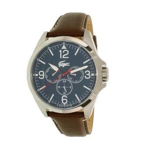 NWT Lacoste Men's Montreal 2010805 Brown Leather Quartz Watch
